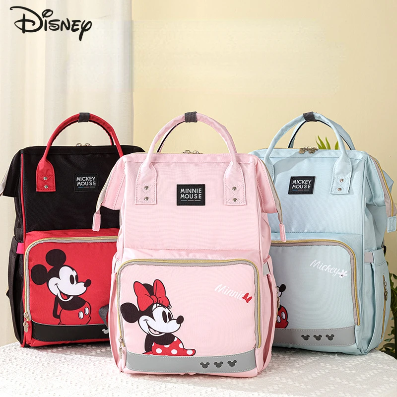 Disney 2024 New Baby Products Storage Backpack Fashionable High Quality Mommy Bag Cartoon Children's Outdoor Multifunctional Bag