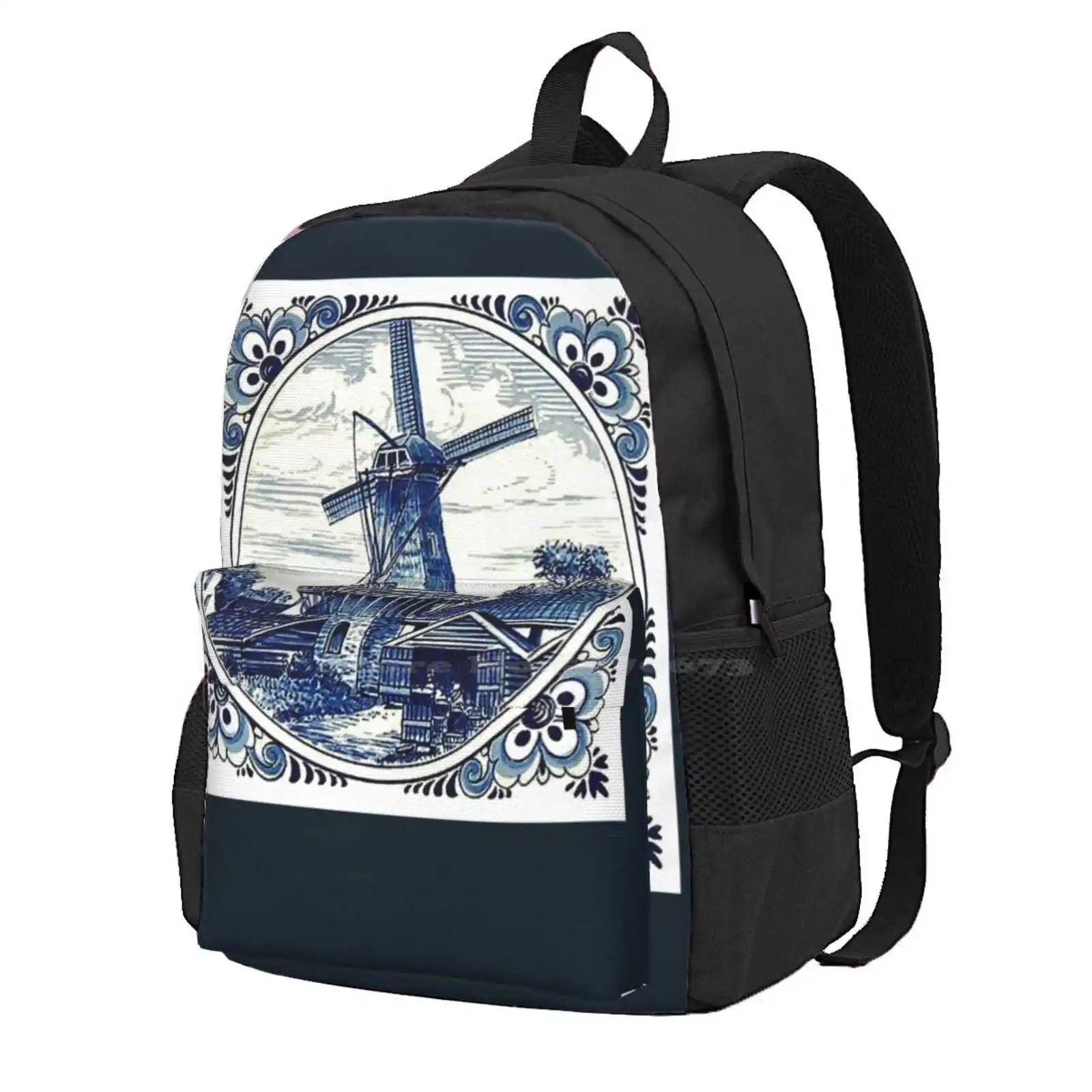 

Dutch Blue Delft : Vintage Windmill Print Hot Sale Schoolbag Backpack Fashion Bags Dutch Blue Delft Holland Netherlands