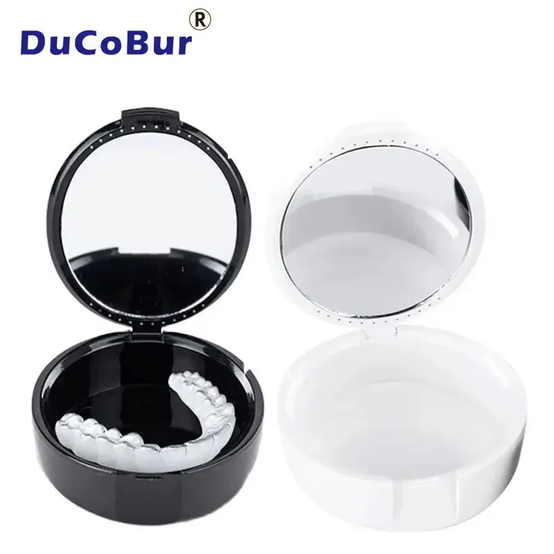 Dental Tooth Storage Box with Mirror Oval Denture Storage Orthodontic Retainer Portable Molar Braces Box 8 Colors Tooth Box Tool