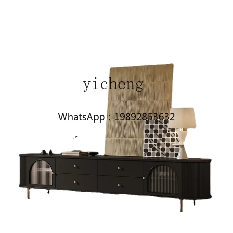 خزانة تلفزيون كلاسيكية بسيطة وحديثة وخفيفة وطلاء فاخر وخزانة أرضية من الخشب الصلب وغرفة معيشة على طراز كريمي أحمر شبكي