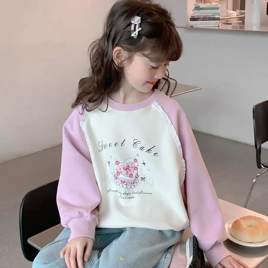 

Новинка 2023 года, весна/осень, свободная корейская детская толстовка с круглым вырезом и длинными рукавами из мультфильма для девочек, весна/осень