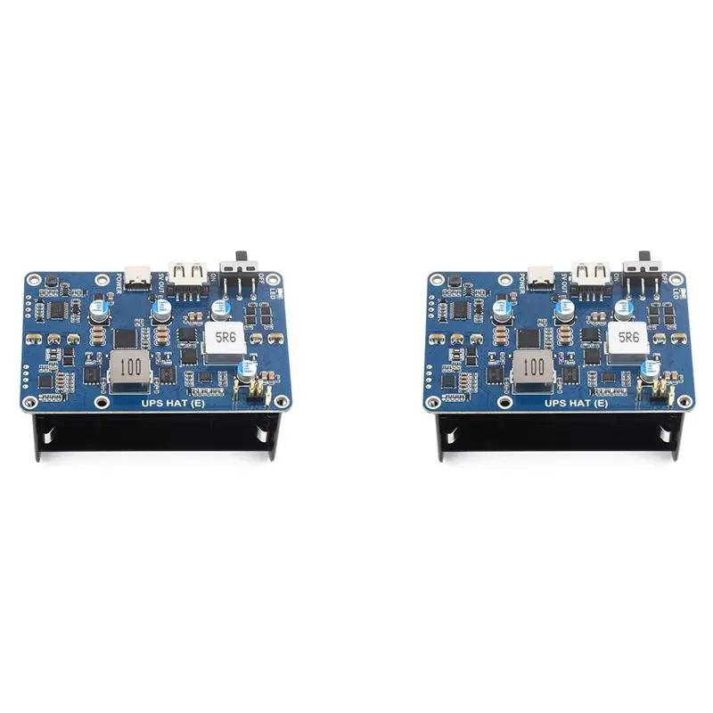 Delicate Texture-2X UPS HAT (E) For Raspberry Pi 5/4B/3B+, Bi-Directional Fast Charging, 5V 6A Output, Pogo Pins Connector