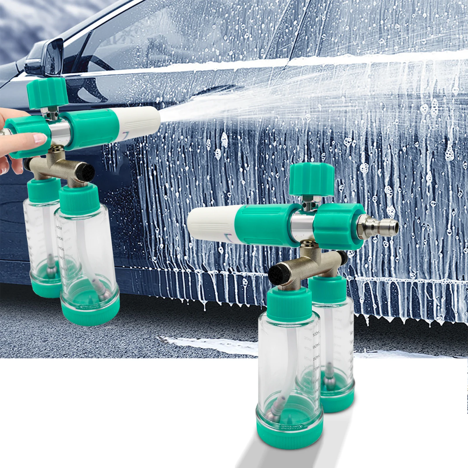 

Портативный распылитель пены для мойки автомобилей 100 мл с двумя баками и быстрым соединением 1/4 дюйма, съемный инструмент для домашней уборки