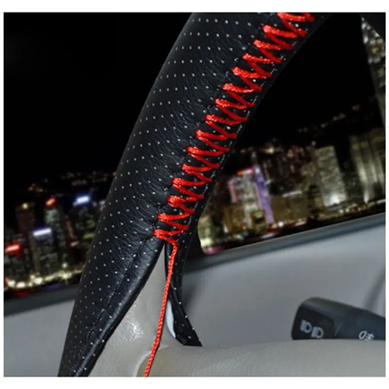 4X Universal Braid On The Steering Wheel PU Leather Car Steering Wheel Cover To Cover The Entire Single Connector 38Cm