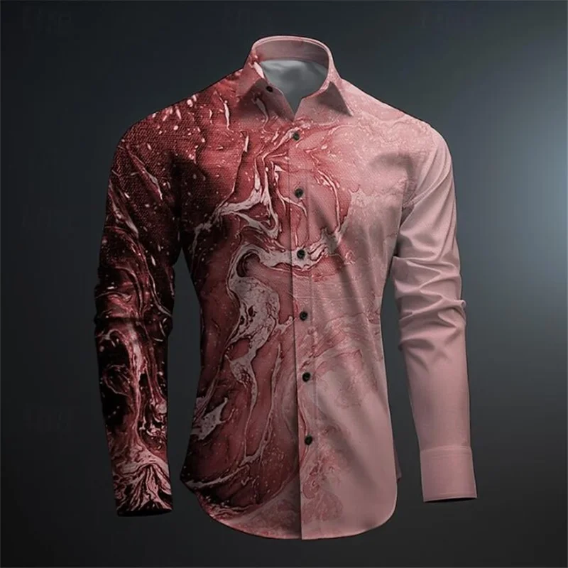 Men's Business Casual 3D Printed Shirt Spring Summer Collar Button Long Sleeve Shirts Street Fashion Printed Men's Clothing