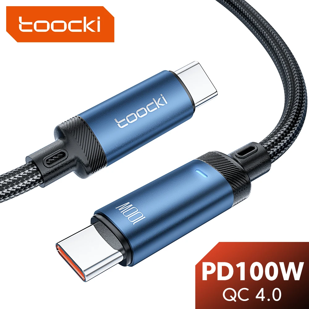 Toocki PD 100W Type C To Type C Cable 5A Fast Charge Cord For Macbook Xiaomi Samsung Poco Realme LED Indicator USB Type-C Cable