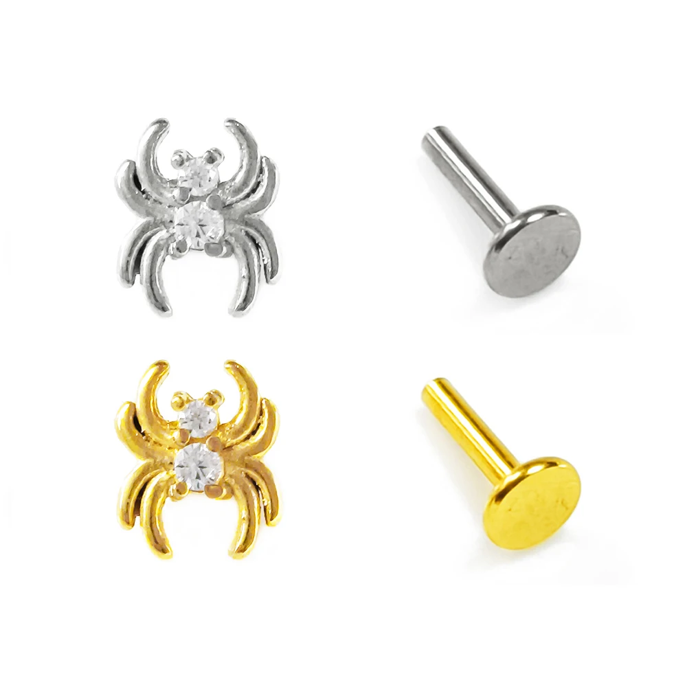 Spider Zircon  Labret Piercing Jewelry tragus Helix Earring 100% 316L Stainlesss Steel Internally Threaded Ear Stud