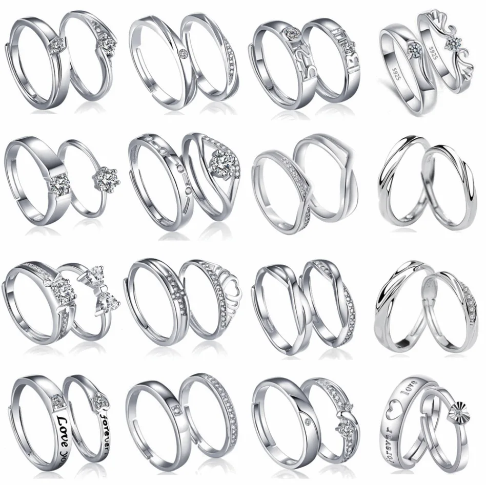 

S925 Sterling Silver Adjustable Open Ring - Fashionable Minimalist Couple's Ring, Perfect Valentine's Day Gift