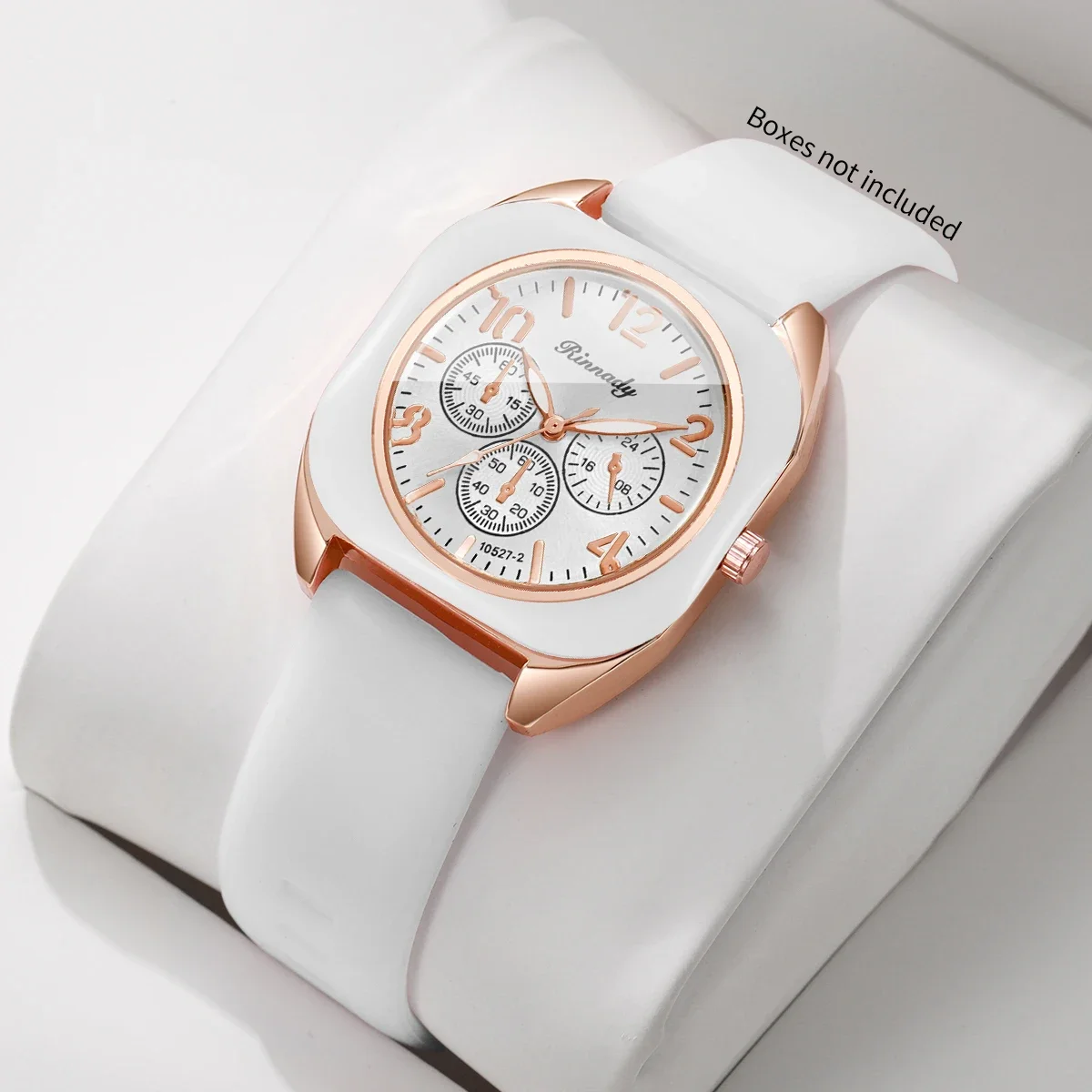 Dainty Women Quartz Watch Square Decorative Three Dials White Silicone Strap Sports Wristwatches Relogio Feminino（Without Box）