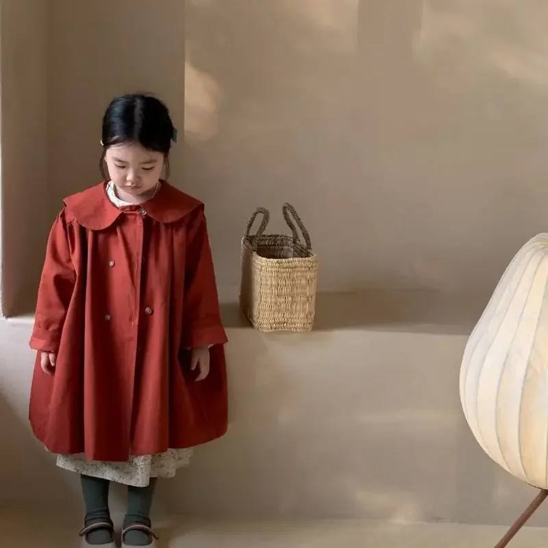 

Long trench coat girl baby twill draw rope coat spring autumn new Korean children's clothing autumn girls