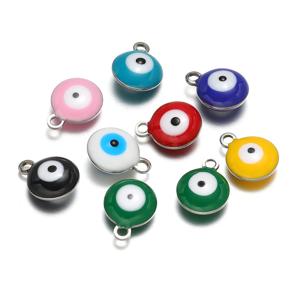 20Pcs/Lot Waterproof Stainless Steel Enamel Evil Eye Charms Necklace Pendants for Earrings Material DIY Handmade Jewelry Making