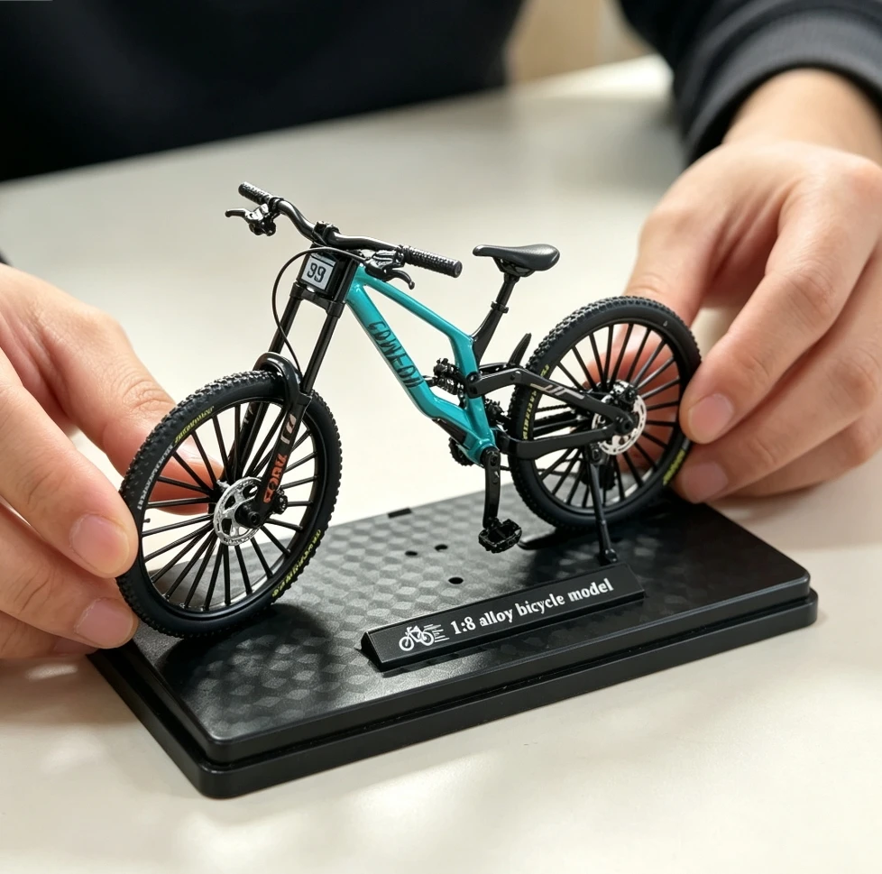 1:8 Scale Alloy Downhill Mountain Bike Model Diecast Full Suspension MTB Mini Bicycle Ornament Simulation Bike Collection Gift F