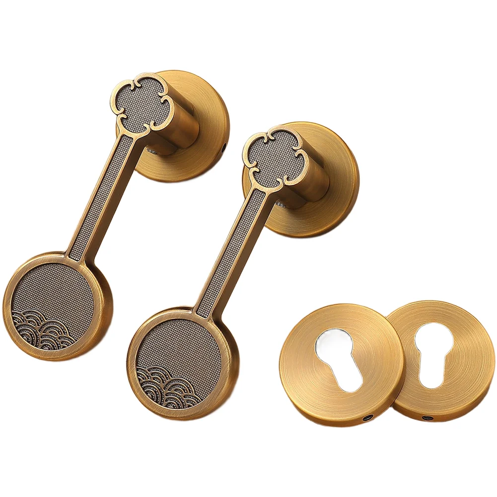 Chinese Vintage Wave Pattern Silent Door Lock Handle Zinc Alloy Cabinet Retro Creative Office Bedroom Magnetic Door Lock