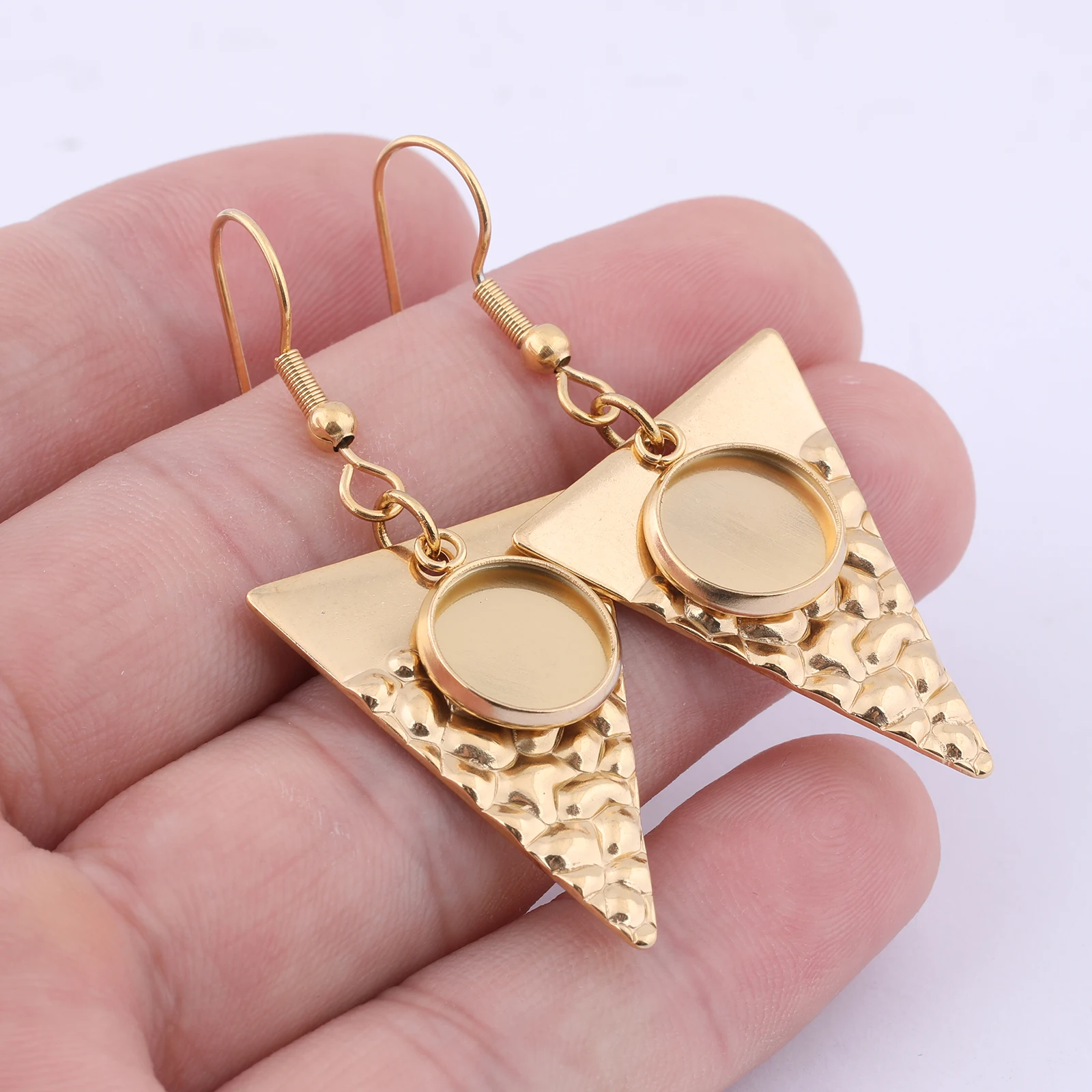 6pcs 10mm Stainless Steel Gold Plated Triangle Charm Cabochon Earring Base Setting Blanks Diy Bezels For Jewelry Making