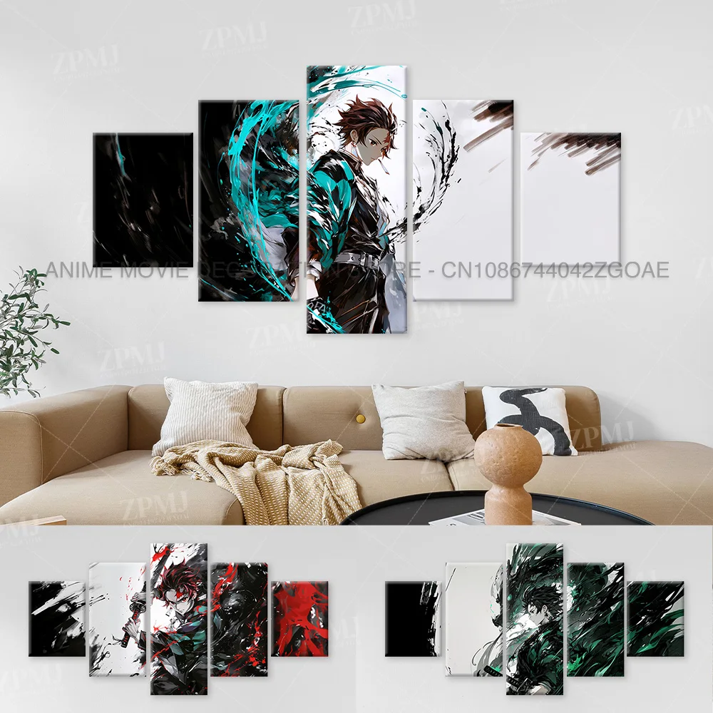 

5pcs Anime Demon Slayer Kamado Tanjirou Character Canvas Wall Art Print Pictures Poster Home Decoration Room Frameless Paintings