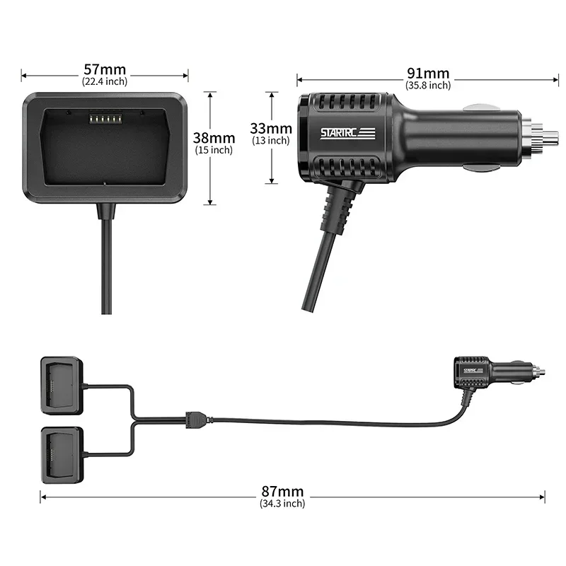 1 To 2 Multi Car Charger Drone Accessories Plastic Battery Remote Control Charger Replacement Vehicle Charger for DJI MINI 3 PRO