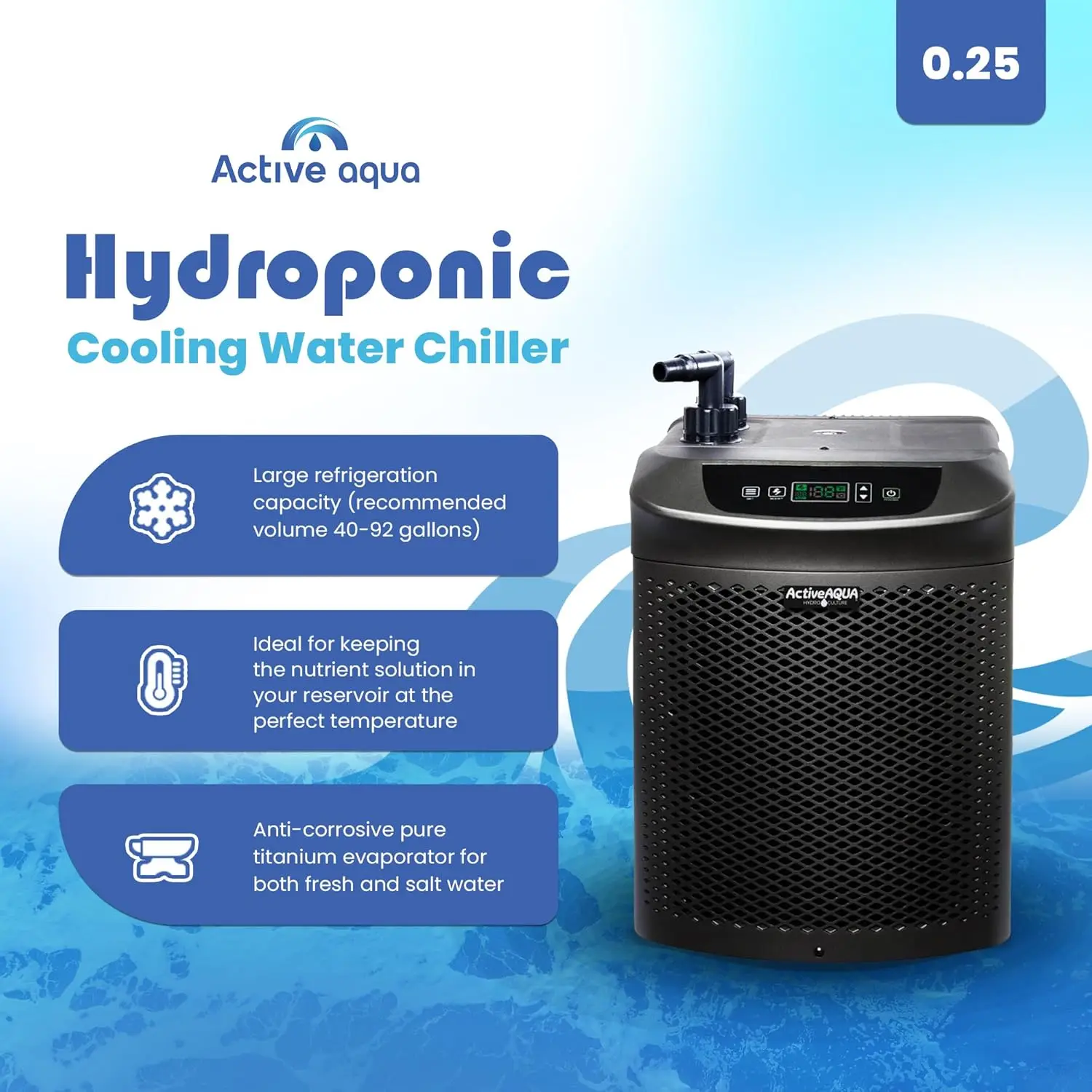 Active Aqua Water Chiller Hydroponics System, Indoor Cooling Mini Unit, 1/4 HP