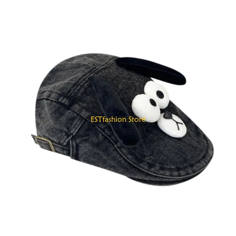 Y5GC Washed Fabric Girl Newsboys Hat Hat Dog Ear Sun Hat Outdoor Activity Hat Long Brims Adjustable Caps
