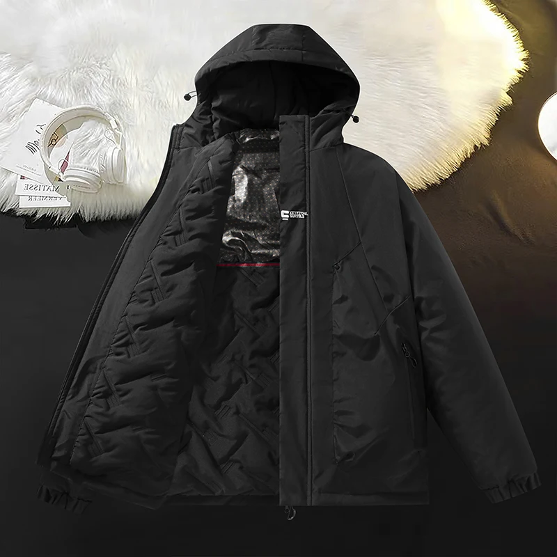 Winter Men\'s Cotton Jacket Autumn Casual Fashion British Coat Windproof Waterproof Warm Fleece Trend Versatile Male Top Clothes