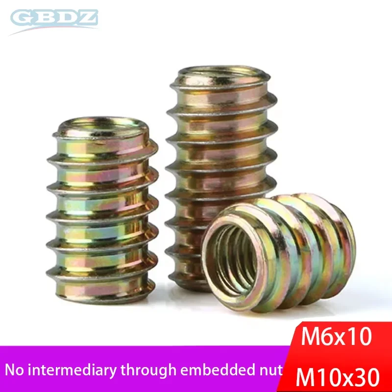 

M6/M8/M10 Zinc Alloy Iron Inside And Outside Teeth Embedded Hex Nut Wood Furniture Nut Trapezoidal Nut 20/30/50pcs