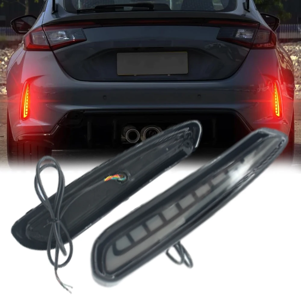 

Car Rear Bumper LED DRL Turn Signal Sequential Red LED Reflectors Light Smoked/ Red ABS for Honda Civic Type R 2023-2024