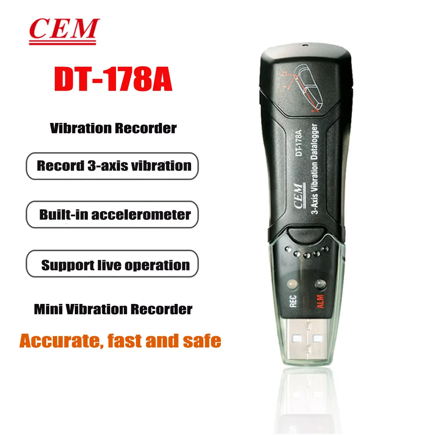 CEM DT-178A 3-Axis Shock USB Vibration accelerator DataLogger accelerometro Data logger