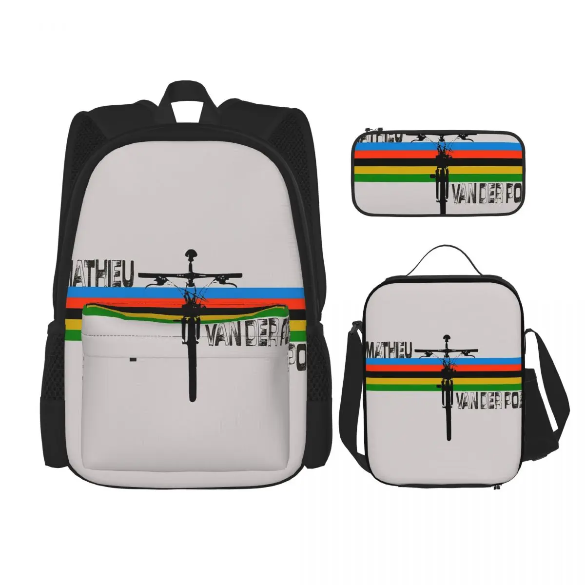 

Mathieu Van Der Poel Backpacks Boys Girls Bookbag Students School Bags Cartoon Kids Rucksack Lunch Bag Pen Bag Three-Piece Set