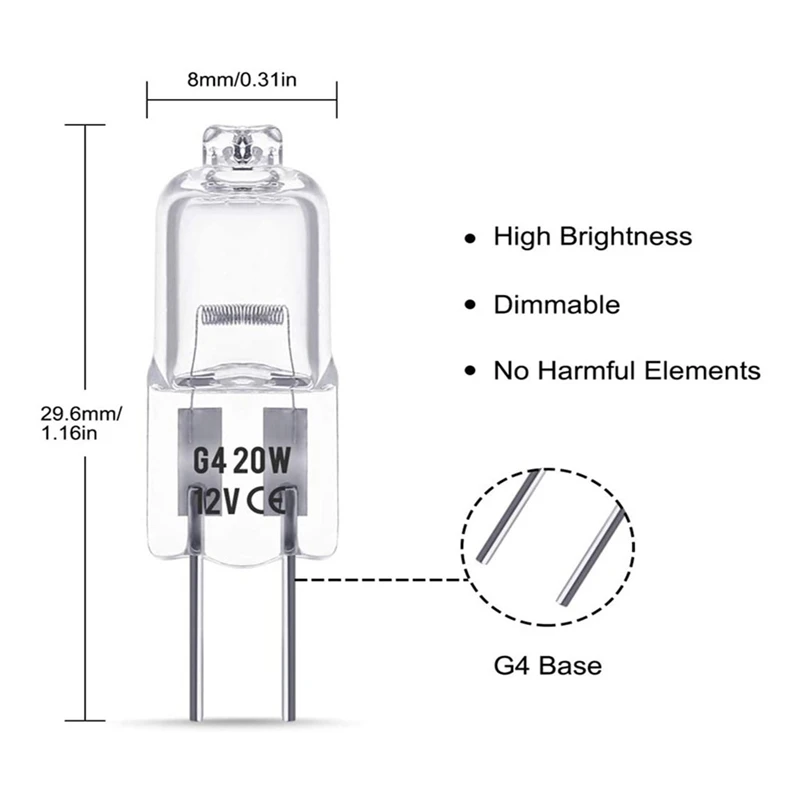 40PCS G4 12V 20W Halogen Lamp G4 12V Bulb Inserted Beads Crystal Lamp Halogen Bulb 20W 12V Halogen Bulbs