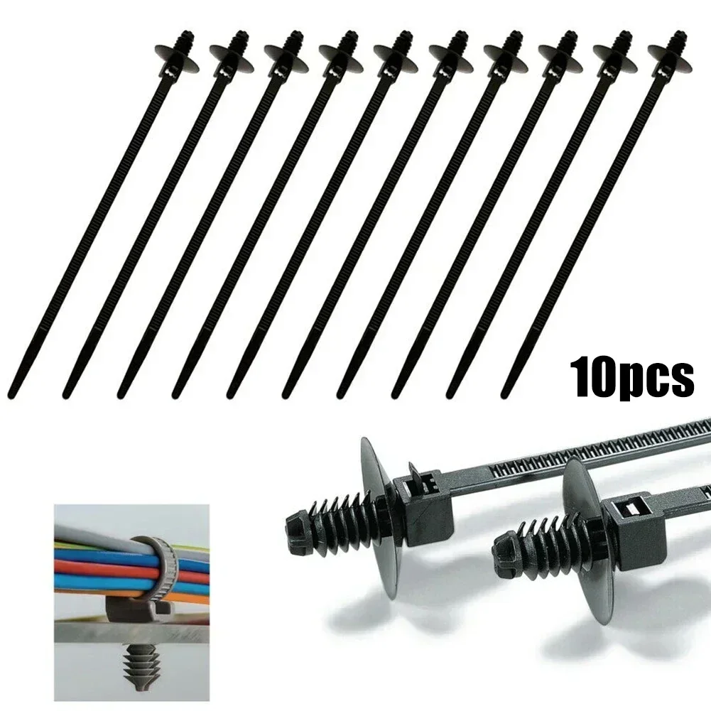 10pcs Fir Tree Push In Releasable Wiring Loom Cable Zip Tie Wrap Car Boat Traile Black Nylon Cable Tie Bundled Wire Band