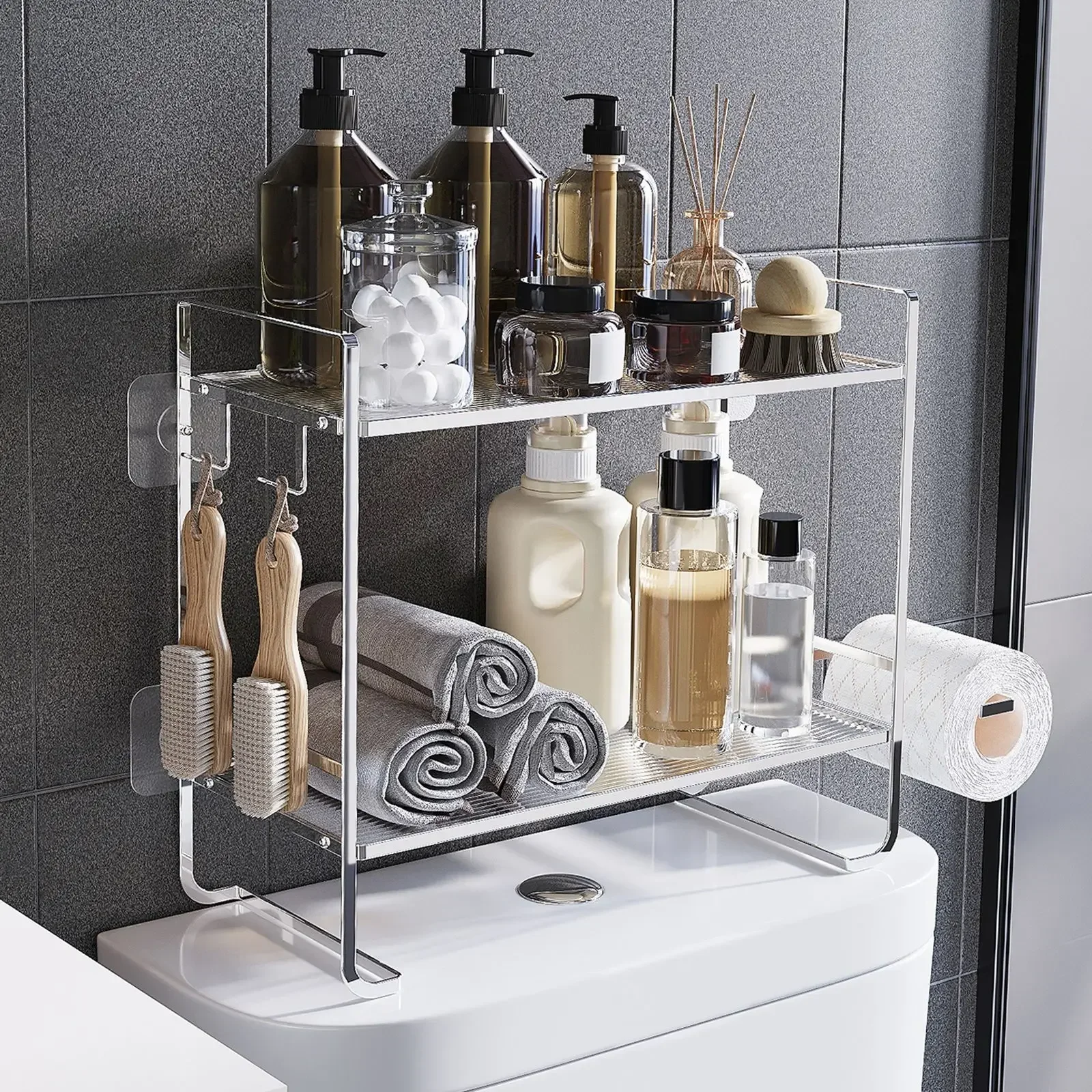 No punching toilet rack, bathroom toilet storage rack, tissue hanger, toilet rack above the water tank