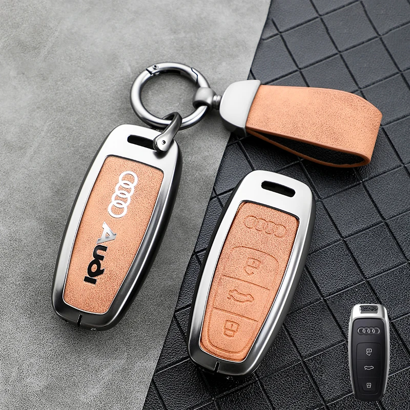 Fashion Car Metal Label Styling Key Case Cover Shell Auto Styling Accessory For Audi A3 A4 B9 A6 A7 4K A8 E-tron Q5 Q8 C8 D5 SQ8