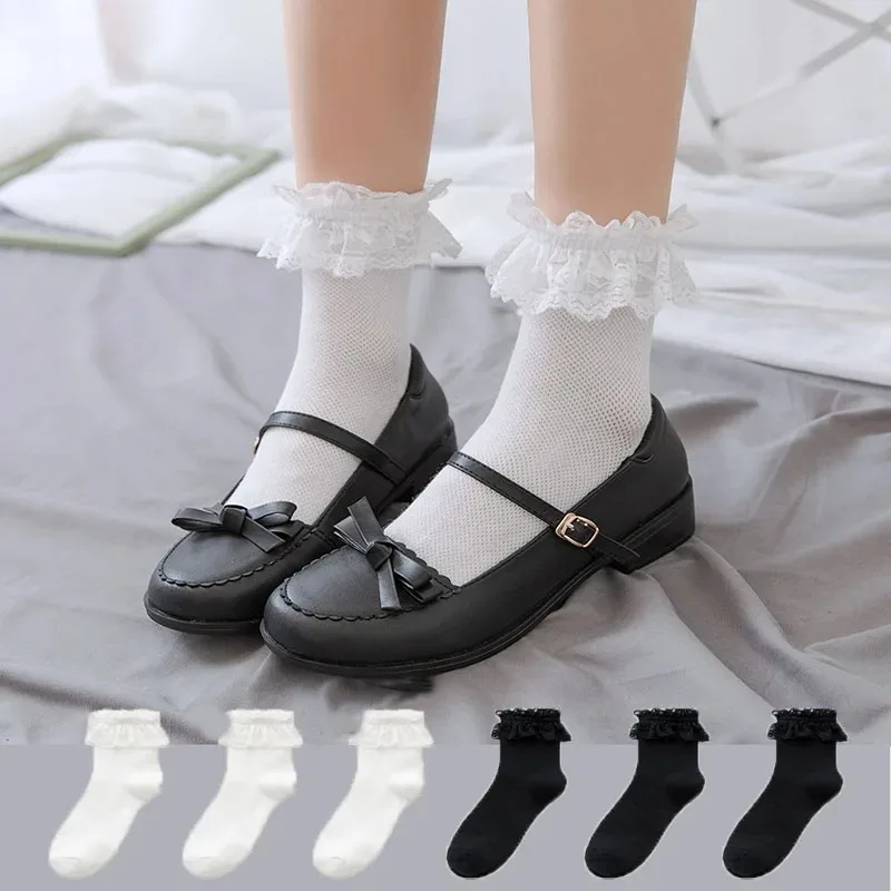 

White Socks Women Summer Mid Sleeve JK Uniform Socks Japanese Cute Lolita Fashion High Quality Solid Color Sweet Lace Socks