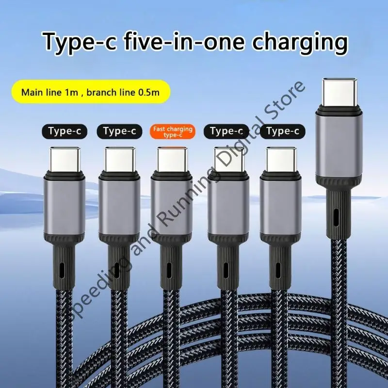 150cm 100W Multiple 5in1 USB Type C Cable USBC To 5 Type C Fast Charging Cable Spliter Cord for Samsung phones laptop