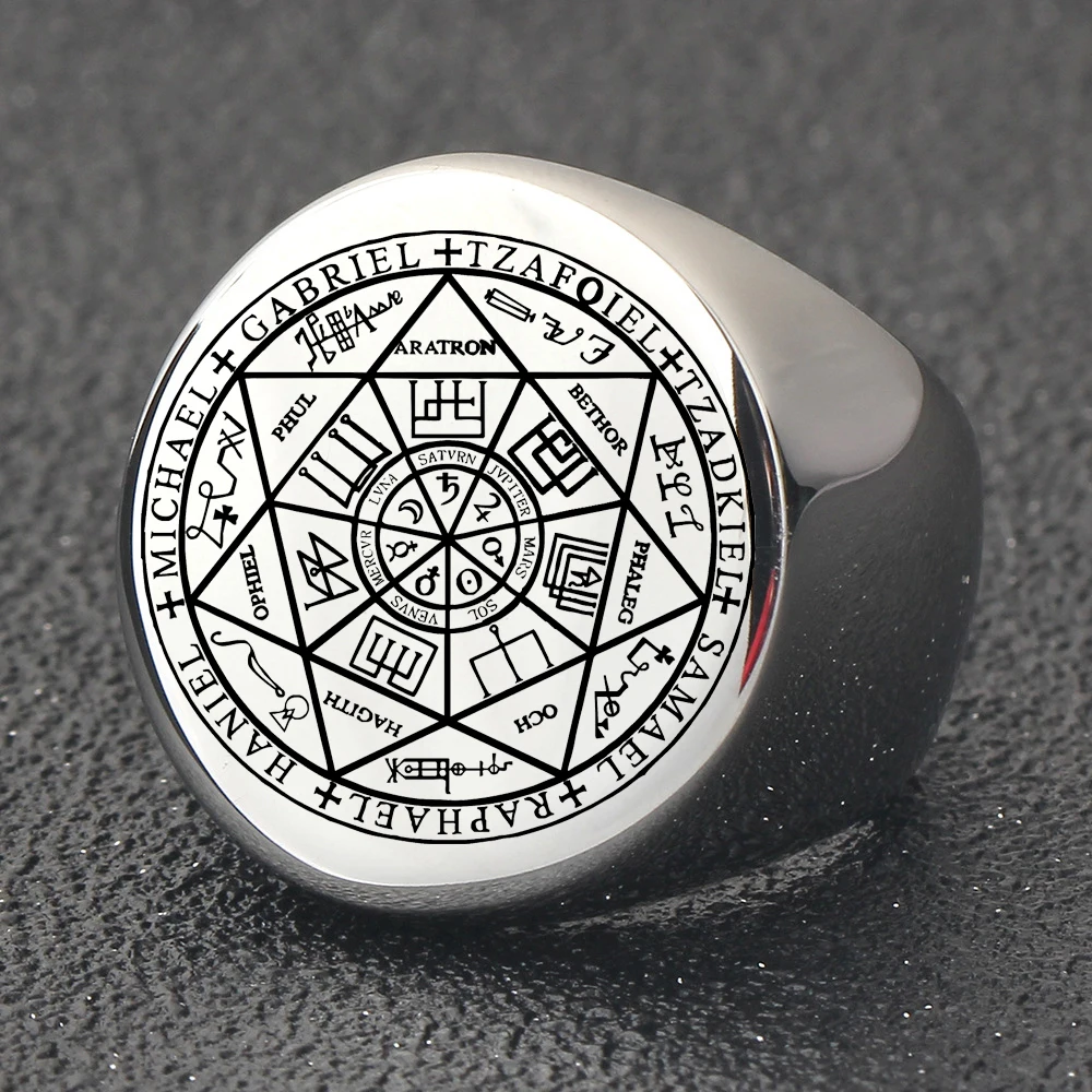 VQYSKO-سليمان ست نجوم مدببة الدائري للرجال والنساء ، 12 كوكبة خواتم Signet مستديرة ، الفولاذ المقاوم للصدأ الفرقة