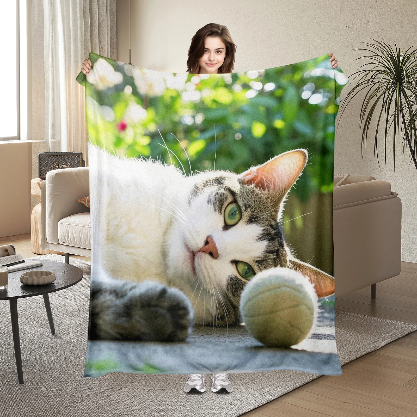 

Adorable Yarn Ball Garden Cat Pattern Blanket Celebrates Feline Playfulness As A Thoughtful Gift