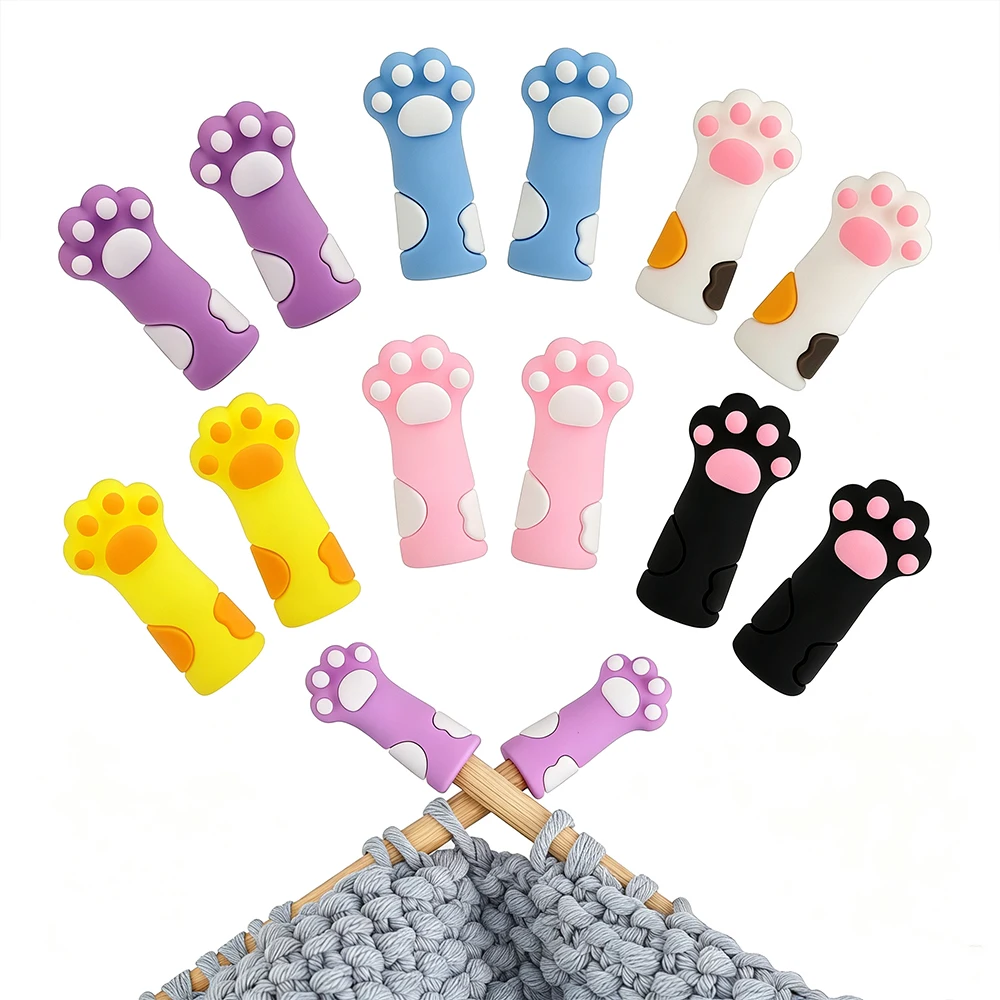 Lovely Cat Paw Needle Point Protector Knitting Needle Point End Caps DIY Knitting Sewing Accessories Gifts Set for Knitters