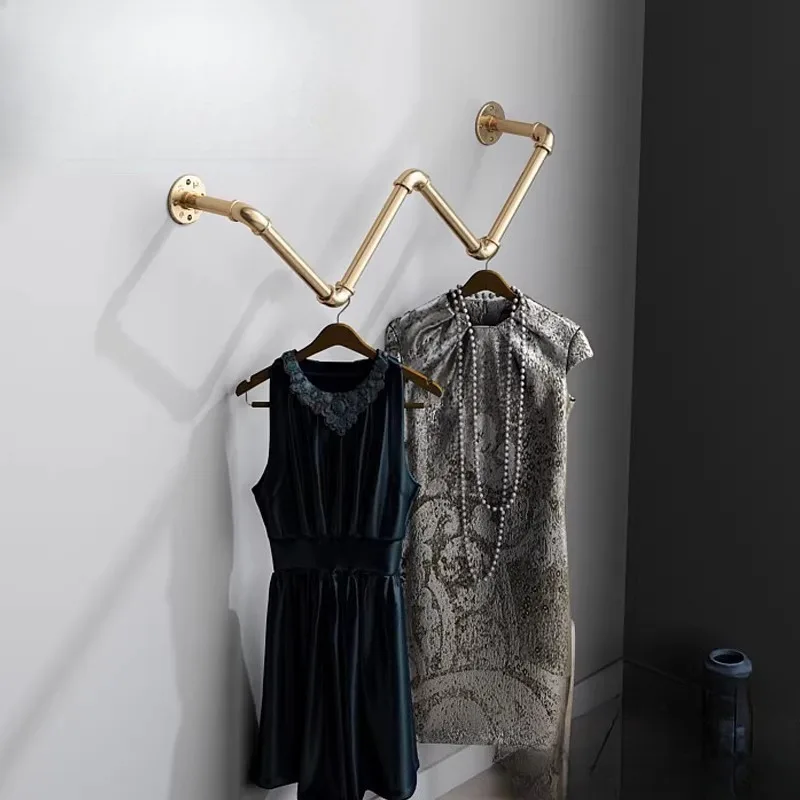 Industrial Pipe Clothing Rack Wall Mounted Garment Rail Heavy Duty Display Shelf for Boutique