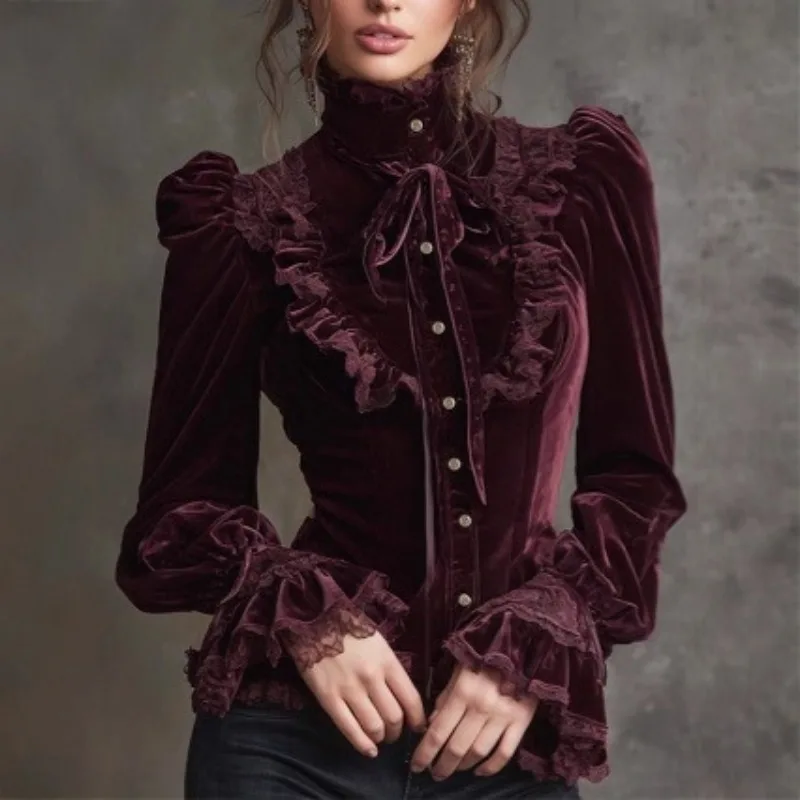 Gothic Loose Dress Velvet Vintage Langarmshirt