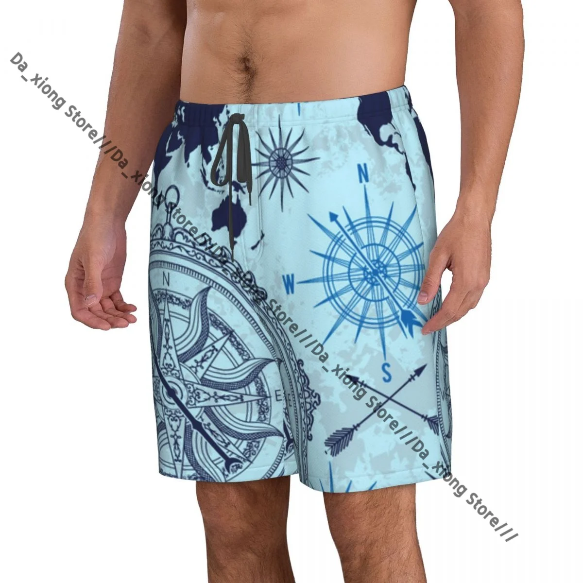 Men Beach Short Quick-drying Swimming Trunk Vintage Compass World Map Wind Rose Swimwear Swimsuit Bathing Shorts