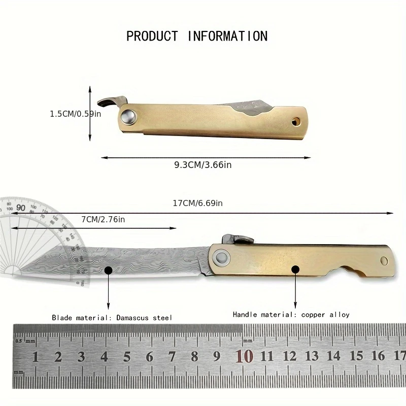 Folding Knife Knife with Brass Handle Stainless Steel Folding Knife Keychain Knife Portable Sharp Fruit Knife Folding Knife image 6