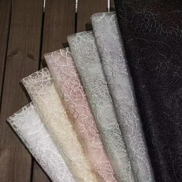 

High Quality Multi-color New Mesh Lines, Camellia Embroidery, Eyelashes, Lace Fabric, DIY Wedding Dress, Clothing, Formal Dress