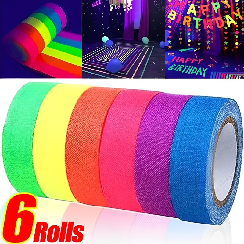 6/1 rotoli nastro reattivo UV nastro fluorescente Blacklight autoadesivo Glow in The Dark Neon Gaffer accessori per la decorazione della casa