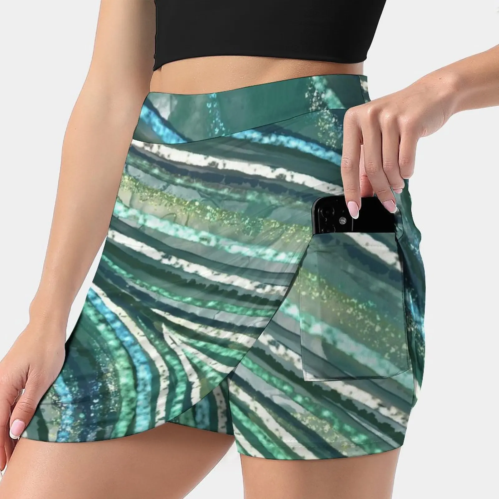 Twisted Blue Green Geode Agate Design Skirts Woman Fashion 2022 Pant Skirt Mini Skirts Office Short Skirt Geode Agate Blue