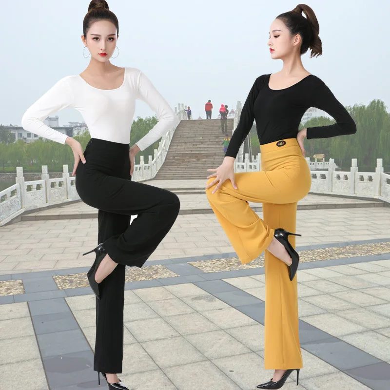 Modem Dance Pants Wome\'s High-waisted Latin Dance Pants Acrobatics Ballroom Dancing Wide-leg Pants Acrobatics Pants Thin Clothes