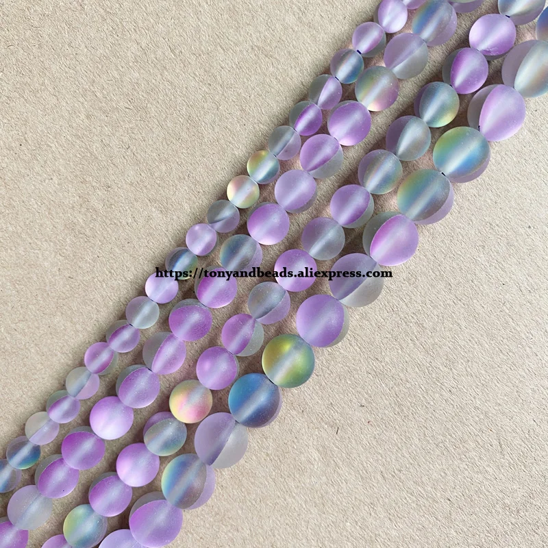 Matte K9 Bicolor Purple Rainbow Austria Crystal Synthetic Moonstone Round Loose Beads 15\