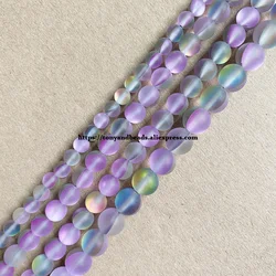 Matte K9 Bicolor Purple Rainbow Austria Crystal Synthetic Moonstone Round Loose Beads 15