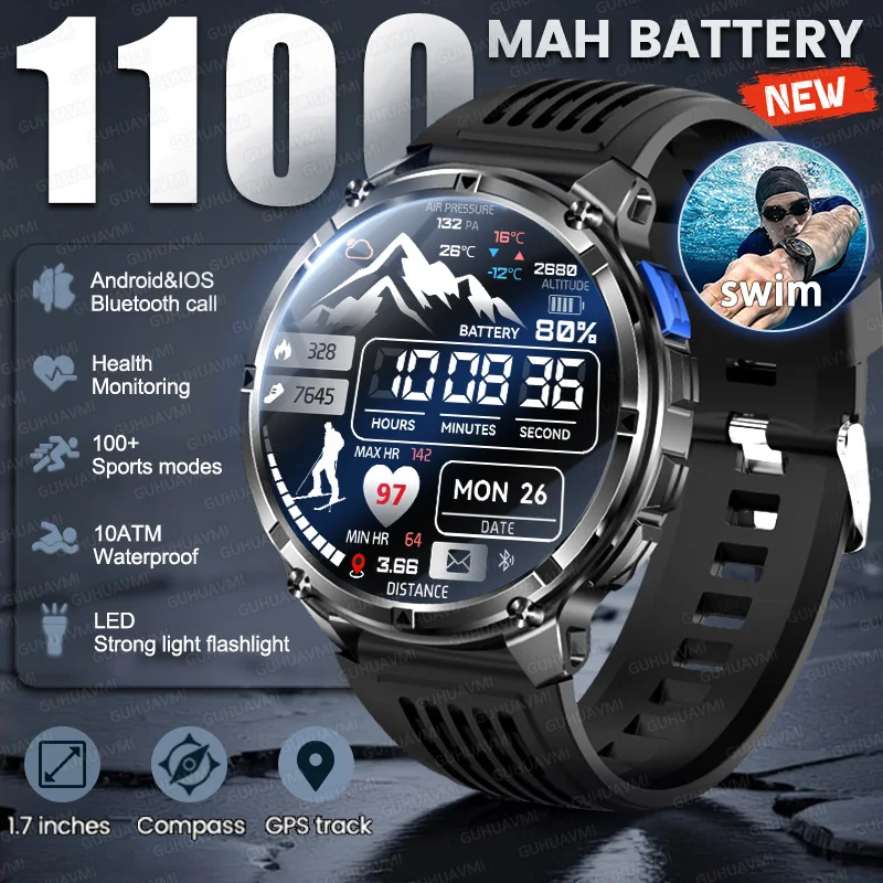 

Новые спортивные умные часы с GPS, 1100 мАч, мужские AMOLED-экраны, пульсометр, Bluetooth-вызов, уличные, 10 АТМ, водонепроницаемые, для плавания, SmartWatch 2026
