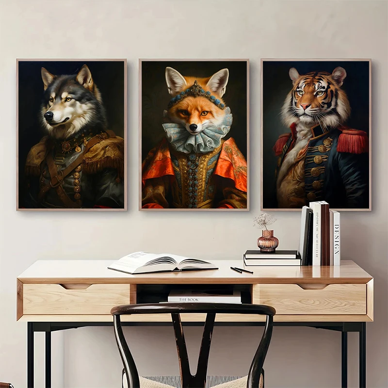 Vintage Palace Aristocrat Gorgeous Costume Animal Tiger Lion Rabbit  Art Poster Canvas Paintings Wall Art HD Pictures Home Decor