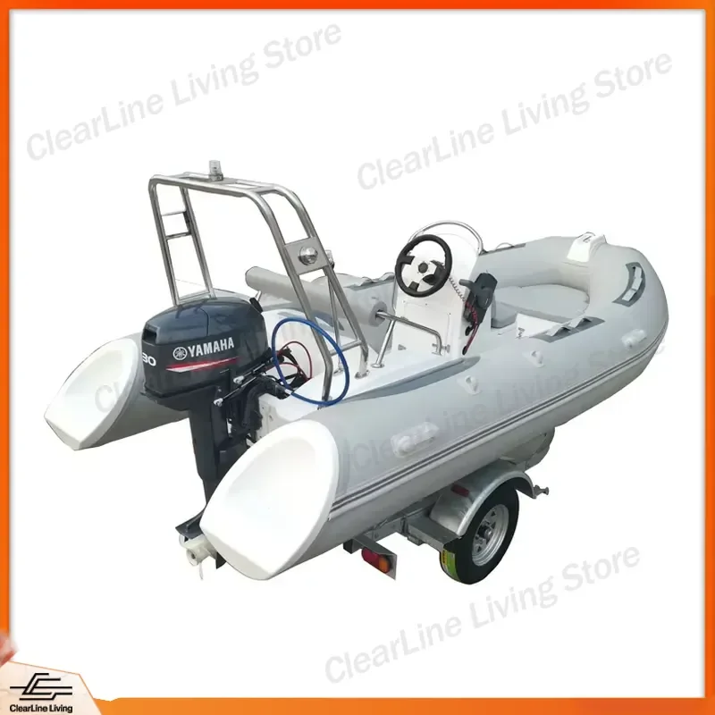 390cm RIB Boat Inflatable Fiberglass Hull Small Tender with Outboard Engine Home Use Fishing Dinghy Kayak Speedboat Marine