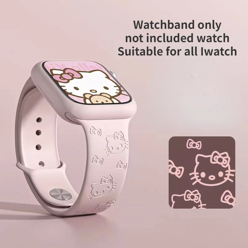 Sanrio Hello Kitty WatchBand for Apple 41mm 40mm 38mm 44 45mm 42mm Women embossed effect Silicone Strap for Sport Watch Bracelet